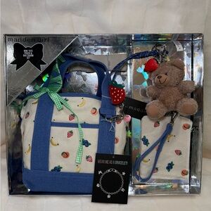 Madden Girl Blue and Cream Tote Set with Charms